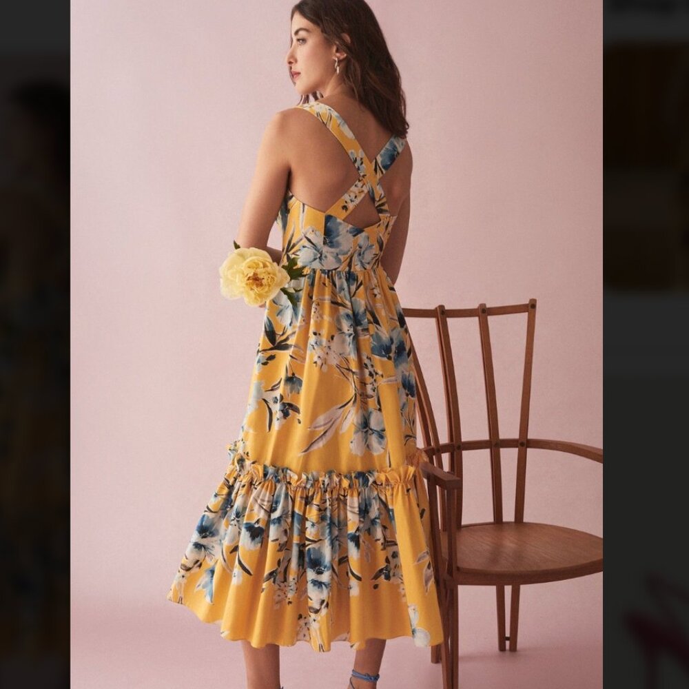 Cara Cara Yellow Floral Print Midi Dress